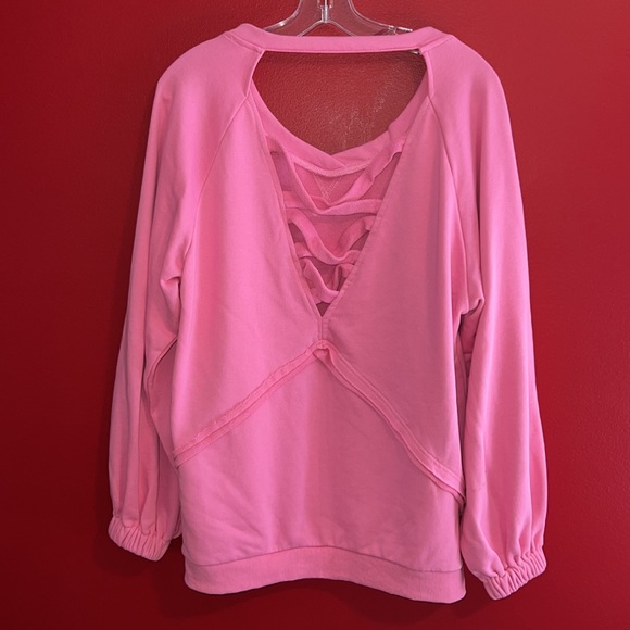 POL Pink Open Back Sweatshirt w/Strappy Criss Cross & Oversized Sz S - Picture 4 of 7